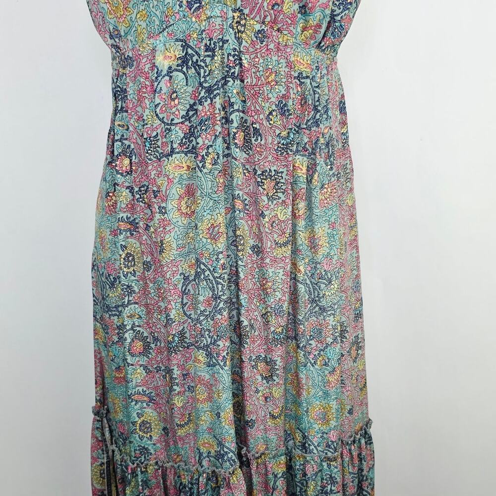 fab’rik Maxi Dress Large Mint Paisley Boho Tassel Tie Cottage Festival Whimsical - Picture 10 of 12
